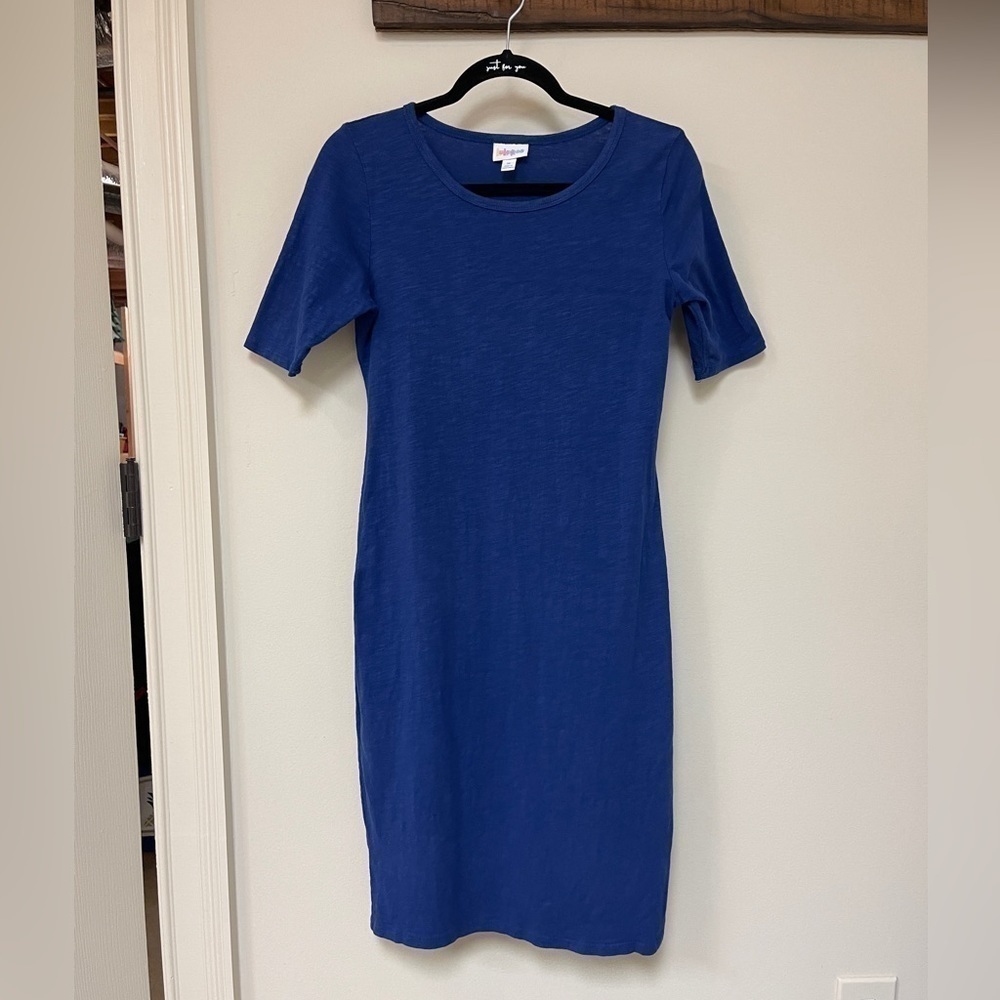 LuLaRoe: Julia Solid Blue T-Shirt Dress, Size M